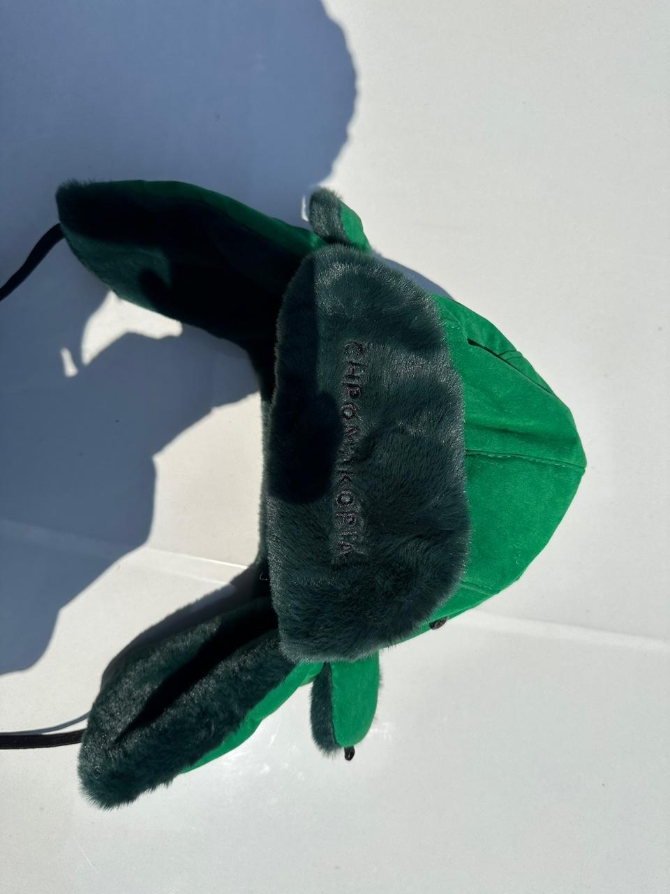 "CHROMA" GREEN EMBROIDERED USHANKA HAT