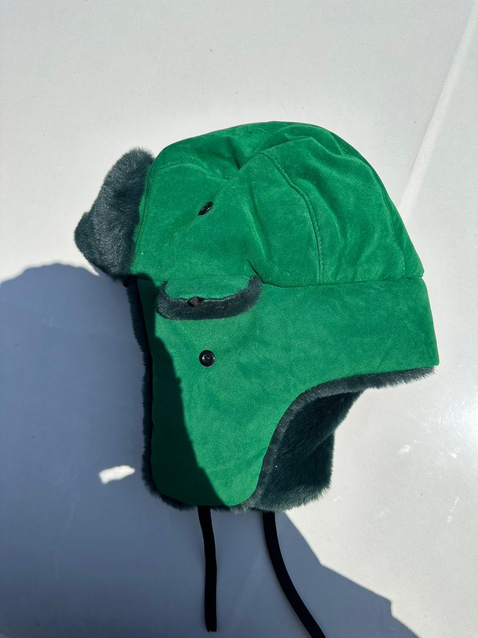 "CHROMA" GREEN EMBROIDERED USHANKA HAT